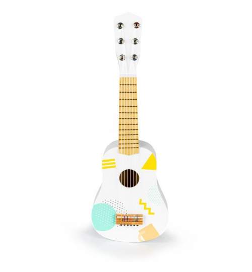 Chitara clasica din lemn pentru copii, cu 6 corzi din nylon, 53cm, alb