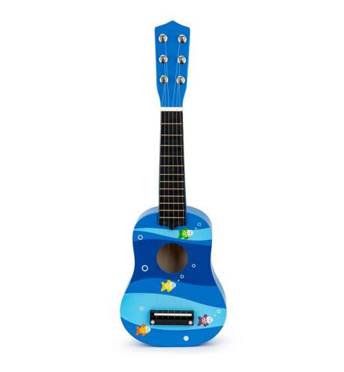 Chitara clasica din lemn pentru copii, cu 6 corzi metalice, 53cm, albastru