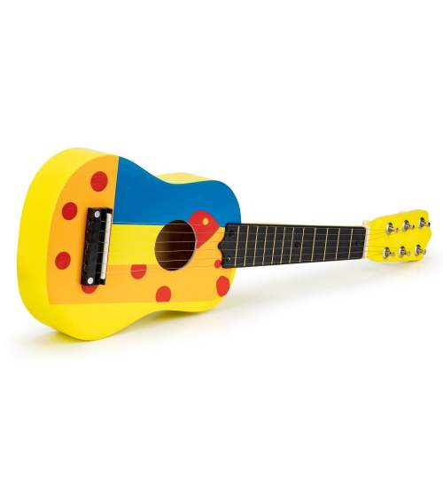 Chitara clasica din lemn pentru copii, cu 6 corzi metalice, 53cm, galben