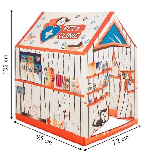Cort de joaca pliabil tip cabinet veterinar pentru copii, cu 2 intrari, 95x72x102 cm