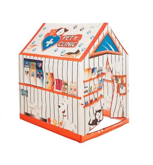 Cort de joaca pliabil tip cabinet veterinar pentru copii, cu 2 intrari, 95x72x102 cm