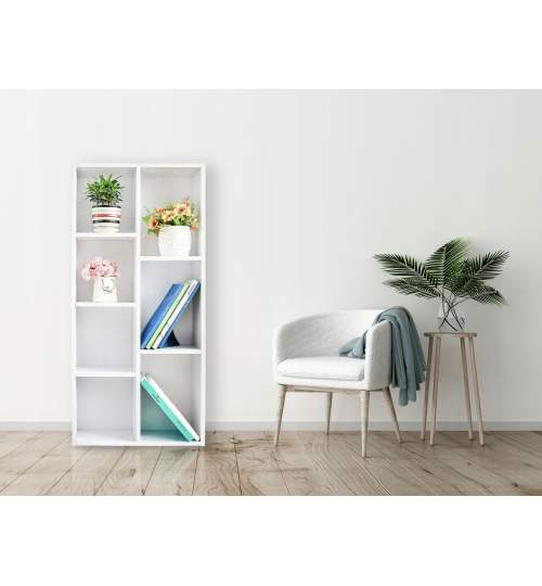 Dulap tip biblioteca Regal cu 7 rafturi pentru birou, living sau hol, 106x50cm, alb