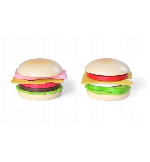 Set Hamburger din Lemn jucarie pentru copii, fixare cu velcro, 2buc