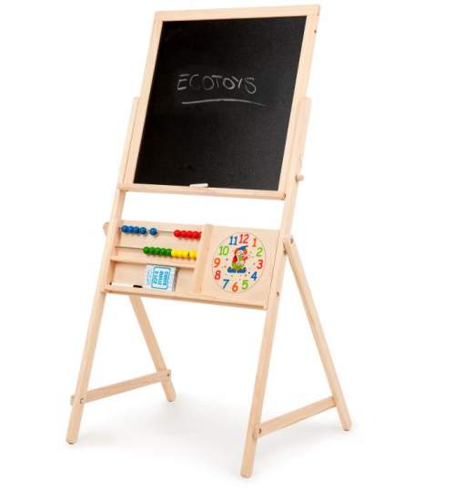 Tabla multifunctionala educativa pentru copii, din lemn, cu 2 fete, marker si abac, 115 X 50cm