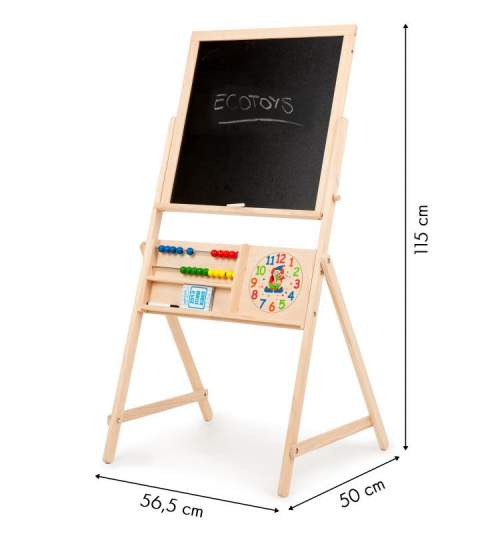 Tabla multifunctionala educativa pentru copii, din lemn, cu 2 fete, marker si abac, 115 X 50cm