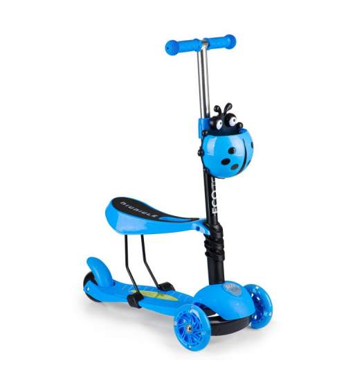 Trotineta pliabila scooter pentru copii, cu 3 roti iluminate LED, scaun detasabil, inaltime reglabila, albastru