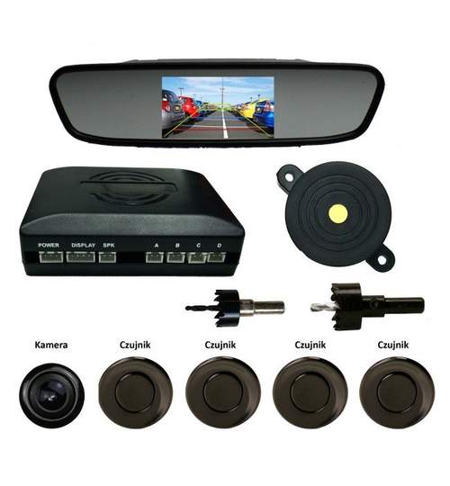 Set Senzori parcare + Camera Video + Oglinda cu monitor + Avertizor Sonor
