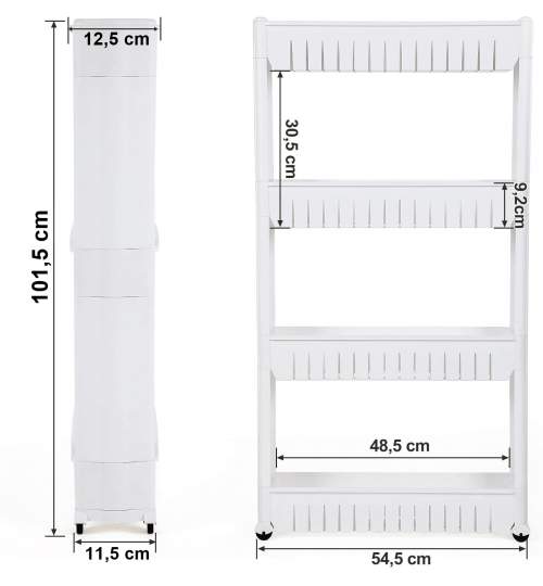 Dulap modular mobil pentru baie sau bucatarie, cu 4 rafturi, 101.5x54.5 cm, alb