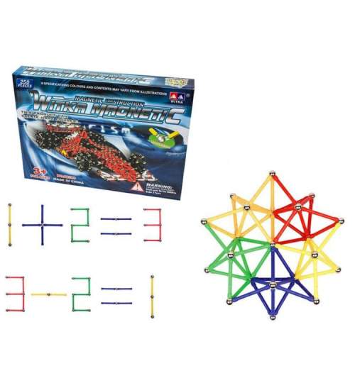 Puzzle, Set constructie magnetic, multicolor, 250 piese