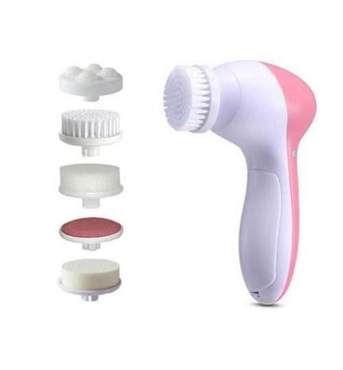 Dispozitiv electric pentru curatare faciala si masaj 5in1, 2 trepte de viteza, roz/alb