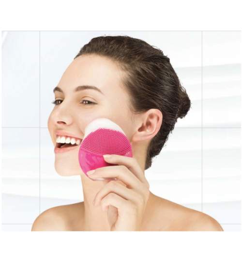 Dispozitiv pentru curatare faciala si masaj, rezistent la apa, alimentare USB, roz