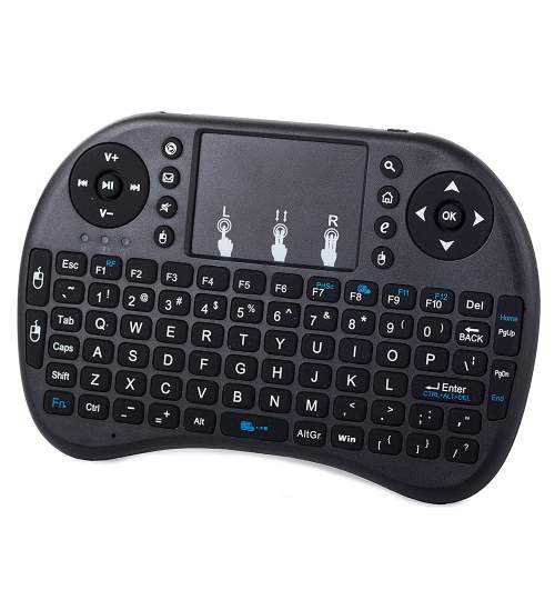 Mini Tastatura Wireless QWERTY cu Touchpad, pentru PC, TV, PlayStation sau Smartphone, baterie 1020mAh, raza 10m
