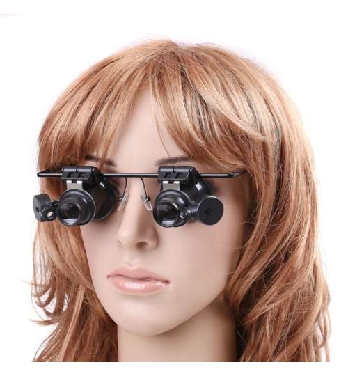 Ochelari cu lupa pentru ceasornicarie si electronice, zoom 20x, iluminare LED, culoare negru