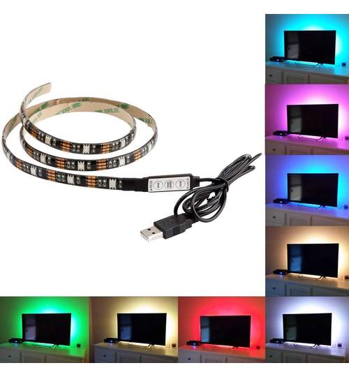 Set Banda LED USB pentru Iluminare Ambientala in Spatele Televizorului Backlight TV RGB