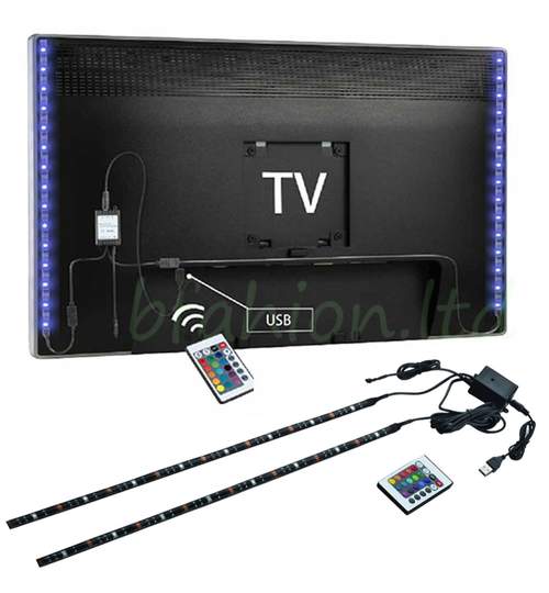 Kit Premium 2 x Banda LED USB pentru Iluminare Ambientala in Spatele Televizorului Backlight TV RGB, Model 2x50cm cu Telecomanda