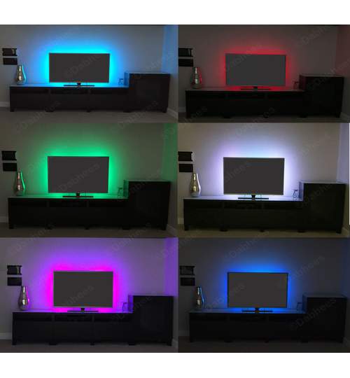 Kit Premium 2 x Banda LED USB pentru Iluminare Ambientala in Spatele Televizorului Backlight TV RGB, Model 2x50cm cu Telecomanda