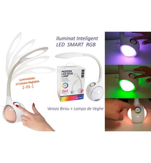 Veioza Mania Magic pentru Birou sau Camera cu Lampa de Veghe Ambientala 2-in-1 SMART LED RGB, Luminozitate si Culoare Reglabila