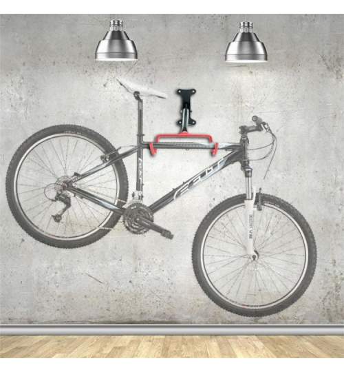 Suport de bicicleta pliabil cu prindere pe perete, sarcina 30kg, negru/rosu