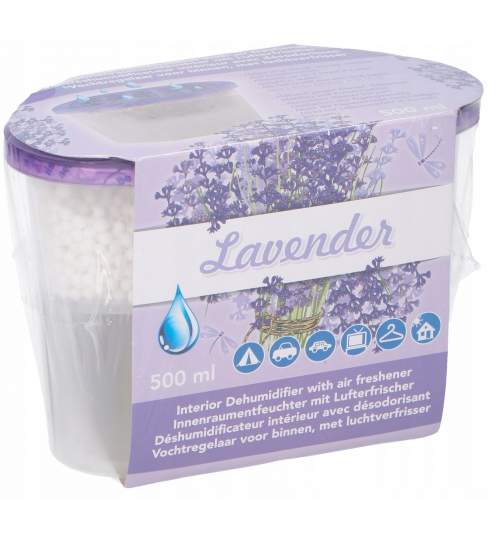 Granule Absorbante de Umiditate in recipient transparent, capacitate 500 ml, Parfum de lavanda