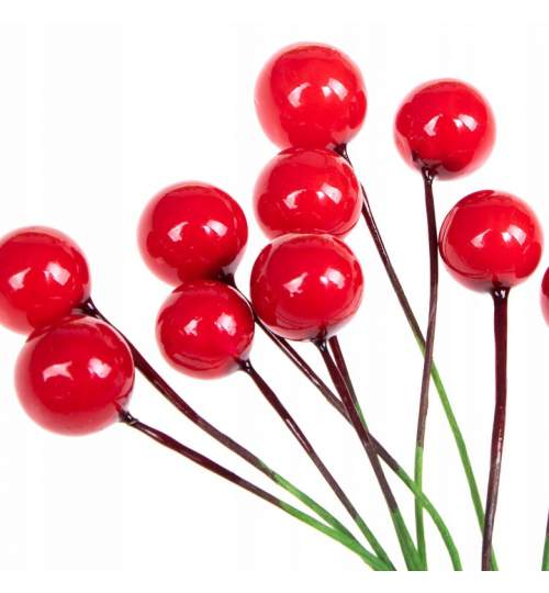Set Fructe de Padure artificiale Red Berries Decoratiune pentru Brad de Craciun, diametru 12mm, 50buc