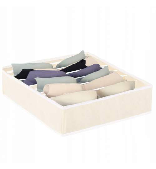Organizator pliabil pentru sertar cu 7 compartimente pentru sosete, cravate, curele sau lenjerie de corp, 30x30x10cm, bej