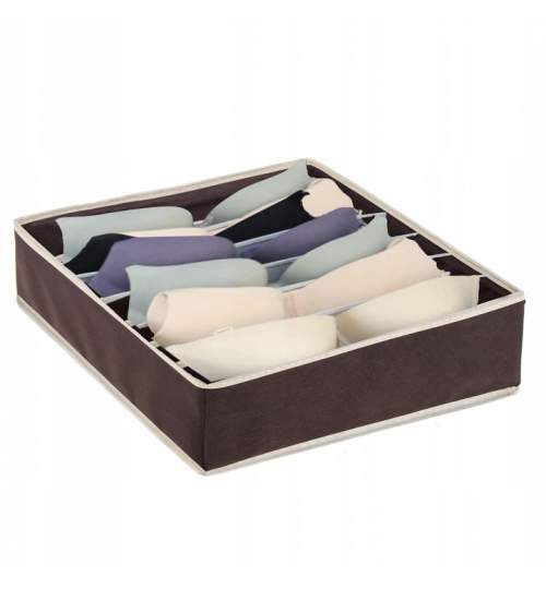 Organizator pliabil pentru sertar cu 7 compartimente pentru sosete, cravate, curele sau lenjerie de corp, 30x30x10cm, maro