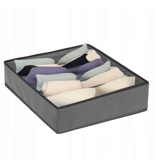 Organizator pliabil pentru sertar cu 7 compartimente pentru sosete, cravate, curele sau lenjerie de corp, 30x30x10cm, gri