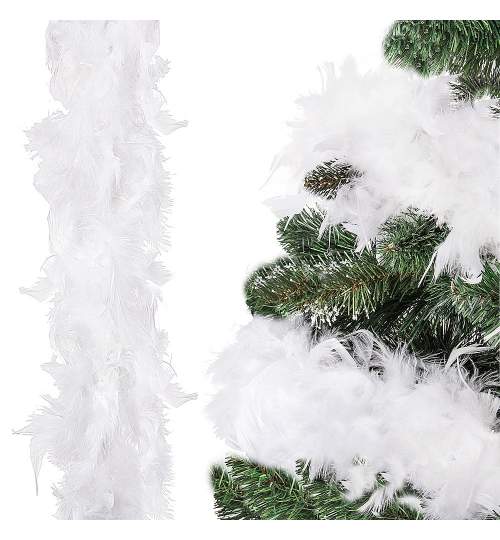 Ghirlanda artificiala, beteala decorativa din pene pentru Craciun, lungime 6m, alb