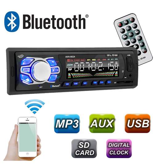 Radio MP3 Player Auto 1DIN cu Bluetooth / Display LCD / USB / SD / MMC / AUX, Blow