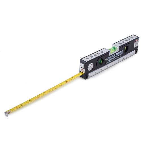 Nivela multifunctionala cu laser, ruleta 250cm si boloboc, 19x2.8x6 cm, negru