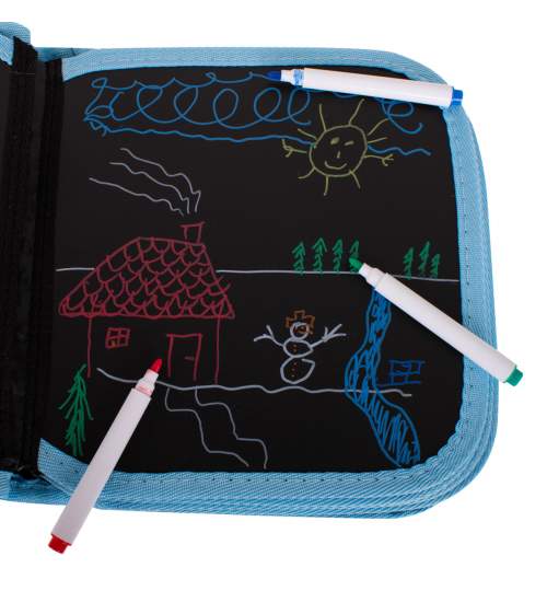 Tablita tip carte de colorat pentru copii, cu 14 file, 12 markere, culoare albastru