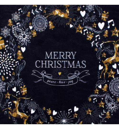 Fata de Perna Decorativa de Craciun, model Merry Christmas - peace, love, joy, dimensiune 40x40, negru/auriu