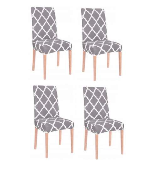 Set 4 huse scaun dining/bucatarie, din spandex, model trifoi, culoare gri
