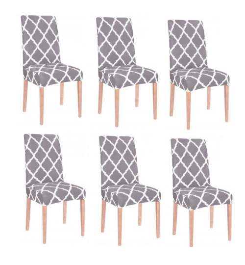 Set 6 huse scaun dining/bucatarie, din spandex, model trifoi, culoare gri