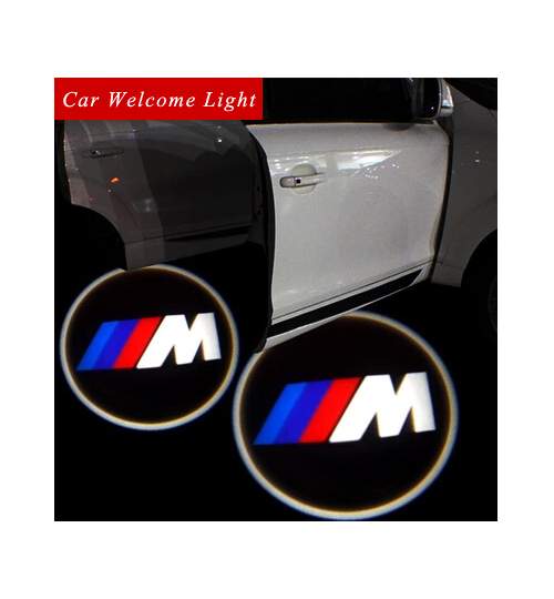 Set 2 Lampi Logo BMW ///M, Holograma Portiere Dedicate BMW Seria 3, 5, 6, 7, GT, Z4
