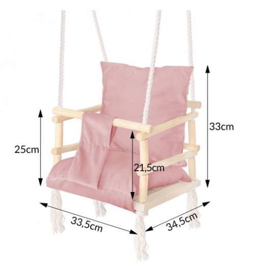 Leagan suspendabil din lemn pentru copii, cu 2 perne, capacitate 30 kg, 152 cm, roz