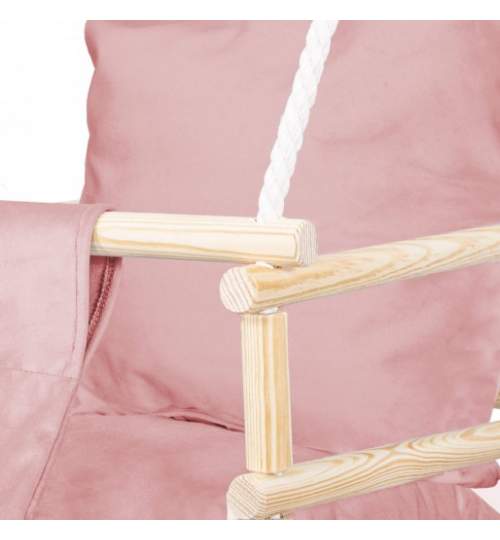 Leagan suspendabil din lemn pentru copii, cu 2 perne, capacitate 30 kg, 152 cm, roz