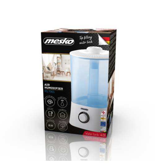 Umidificator de aer ultrasonic Mesko, pentru camera 35mp, randament 300ml/h, capacitate 4L, 25W