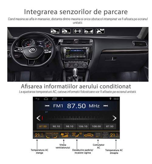 Unitate Multimedia Auto 2DIN cu Navigatie GPS, Touchscreen HD 9” Inch, Android, Wi-Fi, BT, USB, Volkswagen VW Caddy 2004+