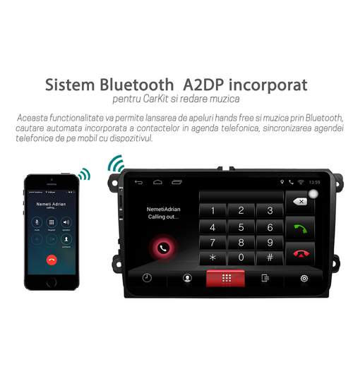 Unitate Multimedia Auto 2DIN cu Navigatie GPS, Touchscreen HD 9” Inch, Android, Wi-Fi, BT, USB, Volkswagen VW Eos 2007+