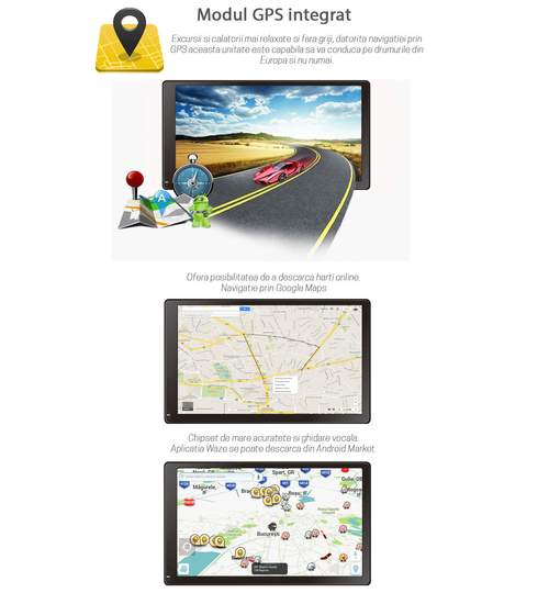 Unitate Multimedia Auto 2DIN cu Navigatie GPS, Touchscreen HD 7” Inch, Android, Wi-Fi, BT, USB, Universala 2DIN