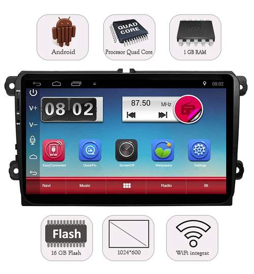 Unitate Multimedia Auto 2DIN cu Navigatie GPS, Touchscreen HD 9” Inch, Android, Wi-Fi, BT, USB, Seat Altea 2004+