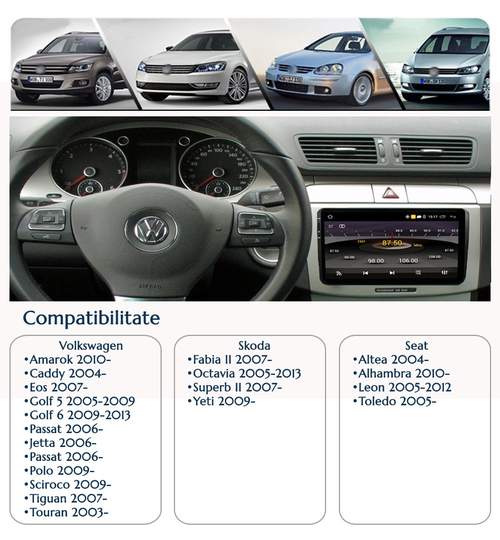 Unitate Multimedia Auto 2DIN cu Navigatie GPS, Touchscreen HD 9” Inch, Android, Wi-Fi, BT, USB, Volkswagen VW Scirocco 2009+