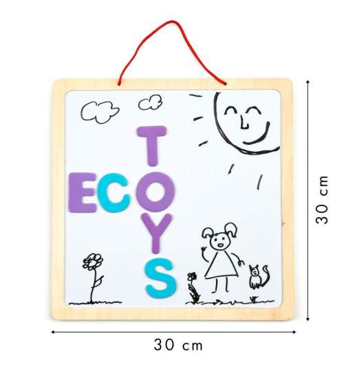 Tablita magnetica educativa 3in1 pentru copii, cu creta si marker si litere magnetice, 30x30 cm