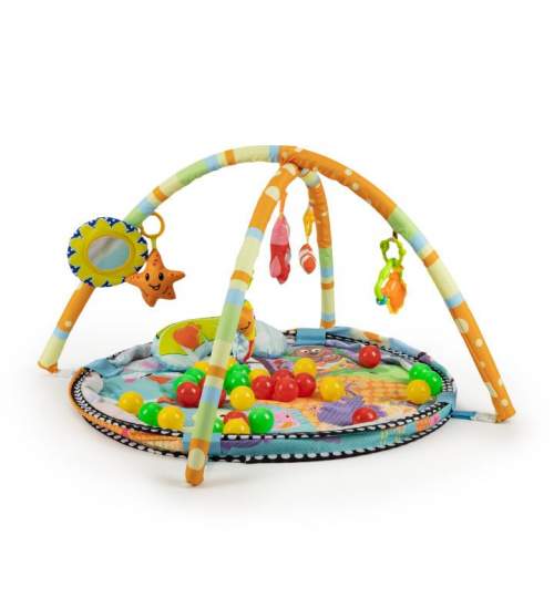 Tarc de joaca pentru copii tip piscina 3in1, cu 30 bile multicolor si 6 jucarii, 74x52cm