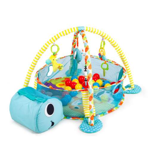 Tarc de joaca pentru copii tip piscina 3in1, model Broscuta, cu 30 bile multicolor, 100x68x50cm, albastru