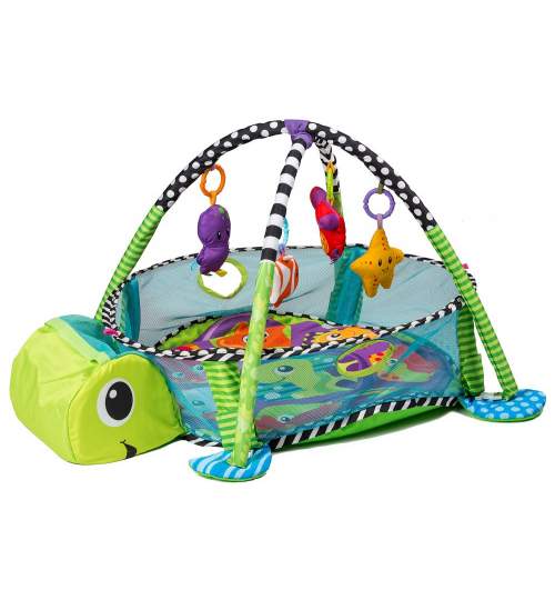 Tarc de joaca pentru copii tip piscina, model Broscuta, cu 30 bile multicolor, 100x68x50cm, verde
