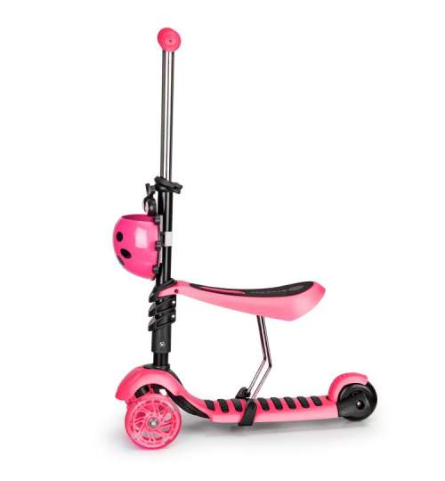 Trotineta pliabila tip scooter pentru copii, reglabila, cu 3 roti, iluminare LED, scaun detasabil, 80kg, culoare roz