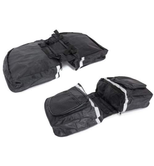 Geanta pentru portbagaj bicicleta, cu 4 compartimente, fixare Velcro, culoare negru