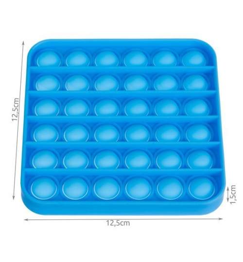Jucarie senzoriala antistres Pop it Now, din silicon, 12.5x12.5 cm, albastru